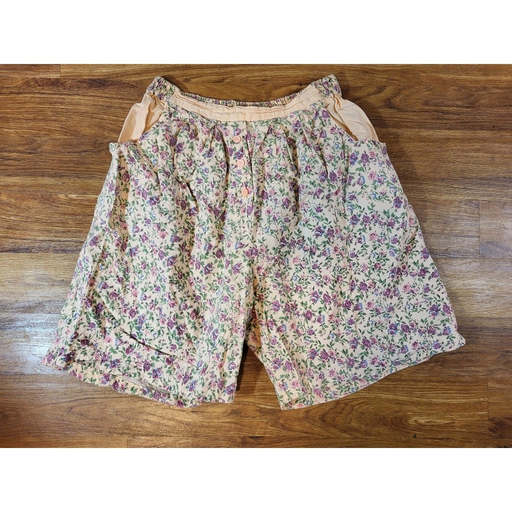 Vintage Kokomo Sportswear Peach Floral  Cottagecore‎ Size M Pull On Shorts